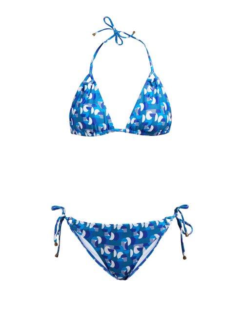 Matchesfashion.com Thorsun - Alex Geometric Print Triangle Bikini - Womens - Blue Multi