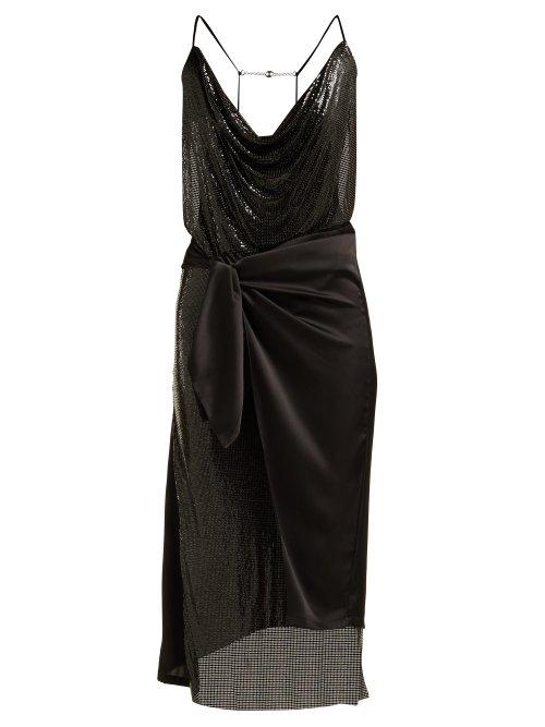 Matchesfashion.com Paco Rabanne - Wrap Chainmail And Satin Midi Dress - Womens - Black