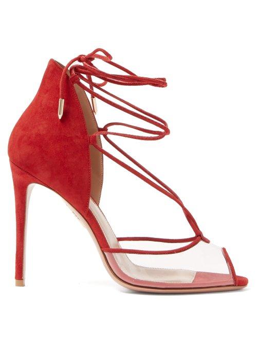 Matchesfashion.com Aquazzura - Magic Peep Toe 105 Suede Sandals - Womens - Red