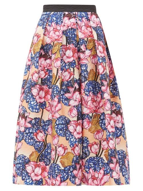 Matchesfashion.com Mary Katrantzou - Crystal Rose-print Crepe Midi Skirt - Womens - Pink Multi