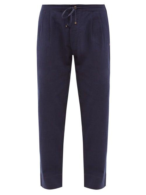 Pro - Logo-appliqu Pleated Cotton-canvas Trousers - Mens - Navy