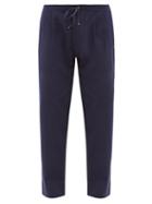 Pro - Logo-appliqu Pleated Cotton-canvas Trousers - Mens - Navy