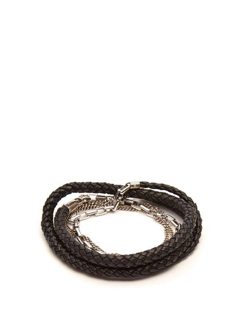 Matchesfashion.com Title Of Work - 5 Wrap Leather And Sterling Silver Bracelet - Mens - Black Multi