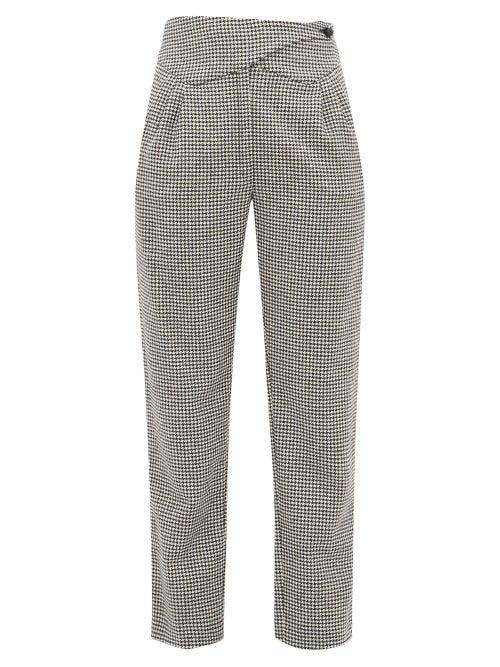 Matchesfashion.com Blaz Milano - Kismet Waist Panel Wool Blend Houndstooth Trousers - Womens - Black Multi