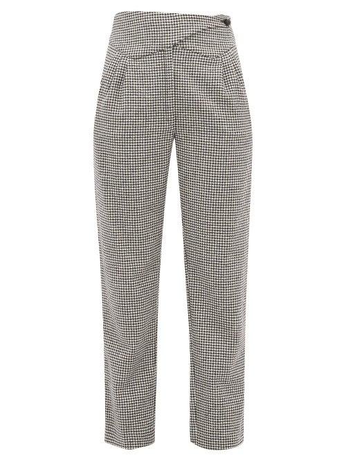 Matchesfashion.com Blaz Milano - Kismet Waist Panel Wool Blend Houndstooth Trousers - Womens - Black Multi