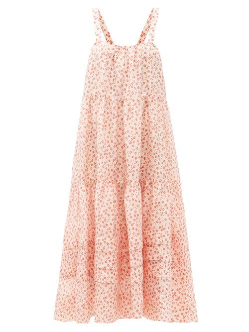 Matchesfashion.com Lee Mathews - Constance Floral-print Linen-blend Midi Dress - Womens - Pink Print