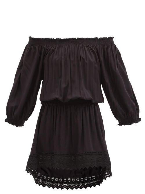 Matchesfashion.com Melissa Odabash - Ivy Off-shoulder Lace-trim Shirred-poplin Dress - Womens - Black