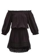 Matchesfashion.com Melissa Odabash - Ivy Off-shoulder Lace-trim Shirred-poplin Dress - Womens - Black