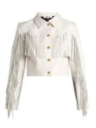 Matchesfashion.com Diane Von Furstenberg - Cropped Fringed Leather Biker Jacket - Womens - White