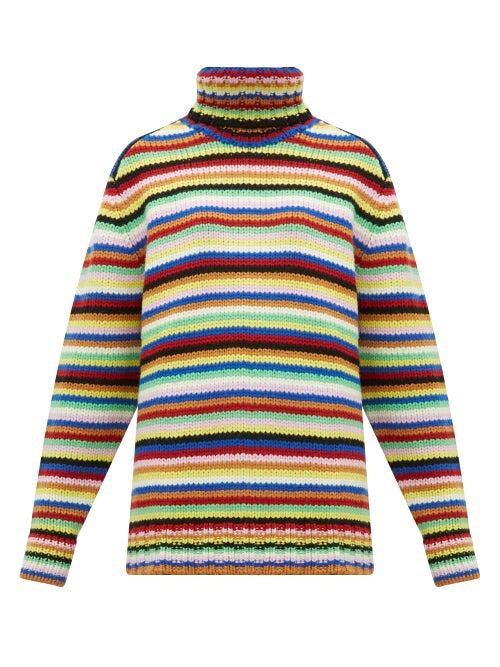Matchesfashion.com Joostricot - Striped Roll Neck Wool Blend Sweater - Womens - Multi