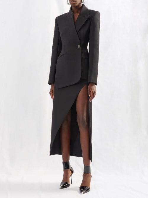 Alexander Mcqueen - Asymmetric Grain De Poudre Suit Skirt - Womens - Black