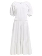 Matchesfashion.com Rhode Resort - Frida Off The Shoulder Cotton Midi Dress - Womens - White