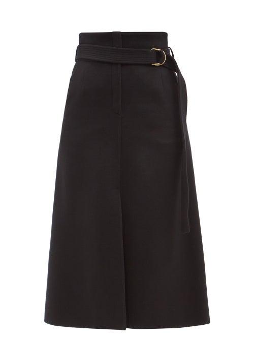 Another Tomorrow - Belted High-rise Cashmere Midi Skirt - Womens - Black