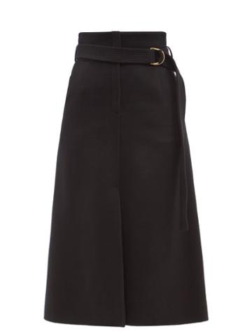 Another Tomorrow - Belted High-rise Cashmere Midi Skirt - Womens - Black