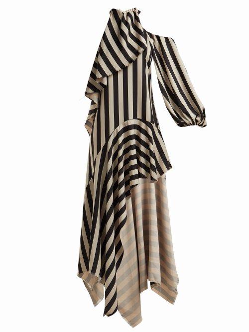 Matchesfashion.com Marques'almeida - Asymmetric Striped Satin Dress - Womens - Black White