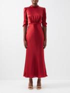 Saloni - Adele Hammered-silk Maxi Dress - Womens - Red