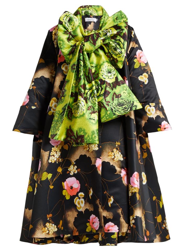 Richard Quinn Flora-print Duchess Satin A-line Coat