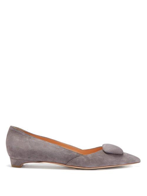 Matchesfashion.com Rupert Sanderson - Aga Point Toe Suede Flats - Womens - Grey
