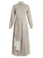 Hillier Bartley Pinstriped Belted Silk-blend Dress
