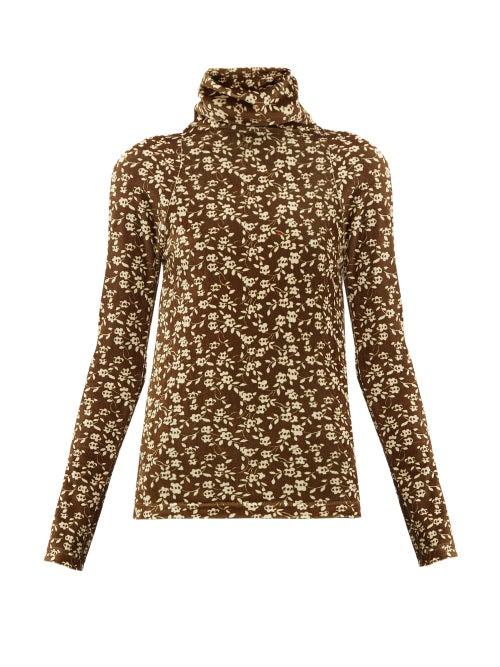 Matchesfashion.com Dodo Bar Or - Brenda Roll Neck Floral Print Velour Sweater - Womens - Khaki Multi