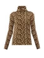 Matchesfashion.com Dodo Bar Or - Brenda Roll Neck Floral Print Velour Sweater - Womens - Khaki Multi