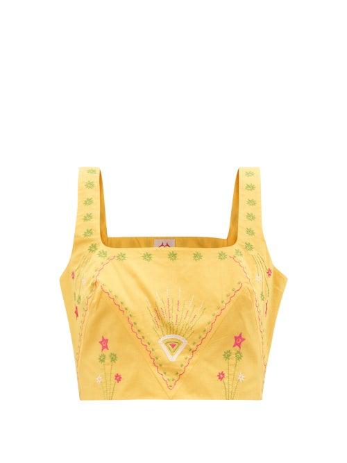 Ladies Beachwear Le Sirenuse, Positano - Cinderella Embroidered Cotton-poplin Cropped Top - Womens - Orange