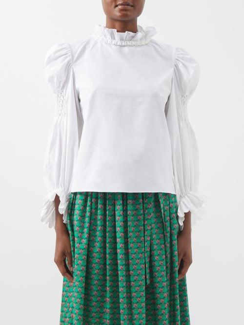 Horror Vacui - Claire High-neck Cotton-poplin Blouse - Womens - White