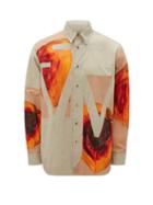Jw Anderson - Logo-appliqu Peach-print Poplin Shirt - Mens - Beige
