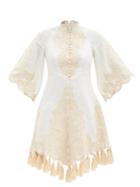Zimmermann - Anneke Embroidered Linen-voile Mini Dress - Womens - Ivory