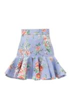 Matchesfashion.com Zimmermann - Bellitude Floral-print Linen Mini Skirt - Womens - Blue Print