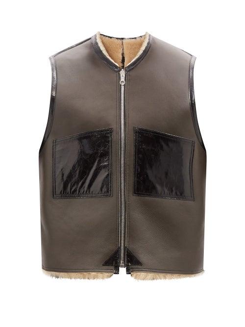 Our Legacy - Reversible Shearling And Leather Gilet - Mens - Green