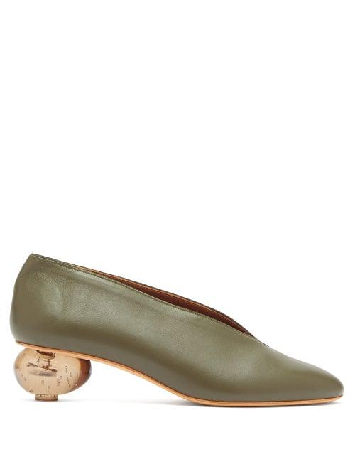 Matchesfashion.com Gray Matters - Egg Plexi Heel Leather Pumps - Womens - Khaki