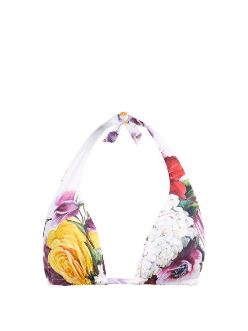 Matchesfashion.com Dolce & Gabbana - Floral Print Halterneck Bikini Top - Womens - Multi