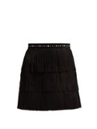 Matchesfashion.com Miu Miu - Fringed Suede Mini Skirt - Womens - Black