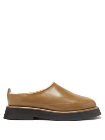 Ladies Shoes Wandler - Rosa Shearling-lined Leather Backless Loafers - Womens - Dark Beige