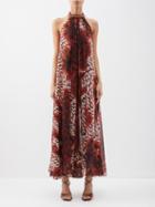 Johanna Ortiz - Victoria Falls-print Crepe Maxi Dress - Womens - Black Burgundy