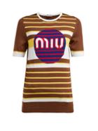 Matchesfashion.com Miu Miu - Logo Short Sleeved Wool Sweater - Womens - Brown Multi