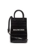 Balenciaga - Shopping Mini Croc-effect Leather Cross-body Bag - Womens - Black
