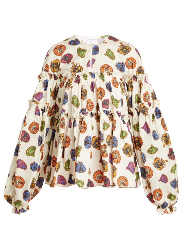Stella Jean Graphic-print Tiered-ruffle Cotton-blend Blouse