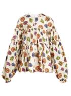 Stella Jean Graphic-print Tiered-ruffle Cotton-blend Blouse