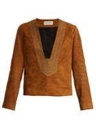 Saint Laurent Embroidered Suede Top