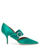 Matchesfashion.com Malone Souliers - Maite Crystal Buckle Satin Pumps - Womens - Green