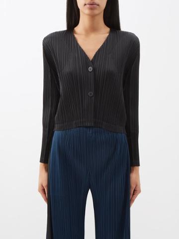 Pleats Please Issey Miyake - Technical-pleated Jersey Cropped Cardigan - Womens - Black