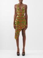 Halpern - Tiger-striped Asymmetric Sequinned Mini Dress - Womens - Orange Green