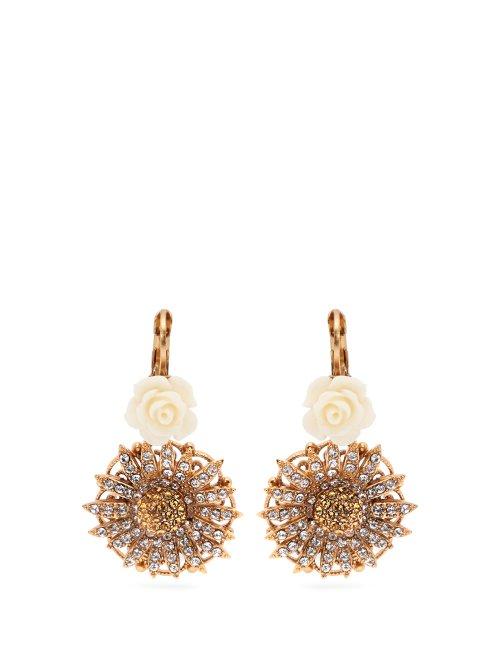 Matchesfashion.com Dolce & Gabbana - Crystal Embellished Rose & Daisy Earrings - Womens - Gold