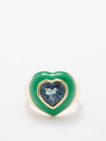 Fry Powers - Topaz, Enamel Heart & 14kt Gold-vermeil Ring - Womens - Green Multi