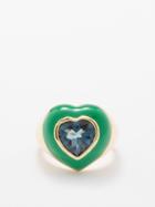 Fry Powers - Topaz, Enamel Heart & 14kt Gold-vermeil Ring - Womens - Green Multi