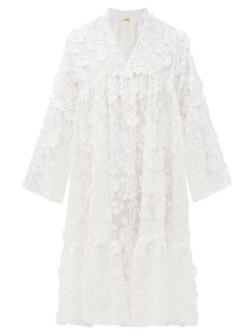Matchesfashion.com Dodo Bar Or - Nell Floral-appliqu Cotton-voile Dress - Womens - White