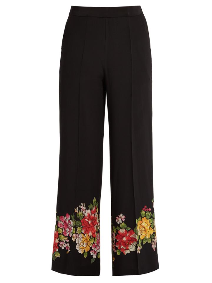 Etro Palazzo Floral-detail Wide-leg Silk Trousers