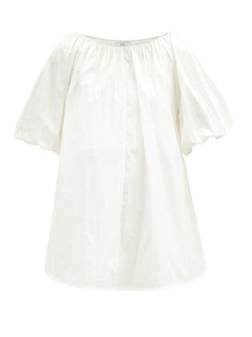 Matchesfashion.com Co - Boat-neck Puffed-sleeve Cotton-blend Top - Womens - White